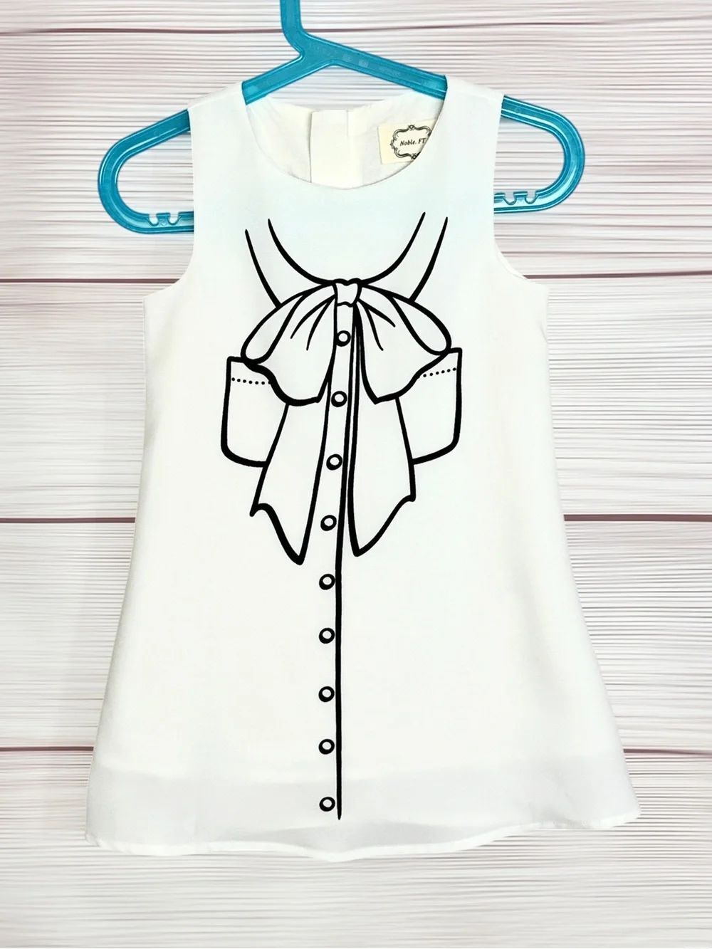 White Girls Summer Dress Sleeveless A-line Bow Print sz 100 US 3